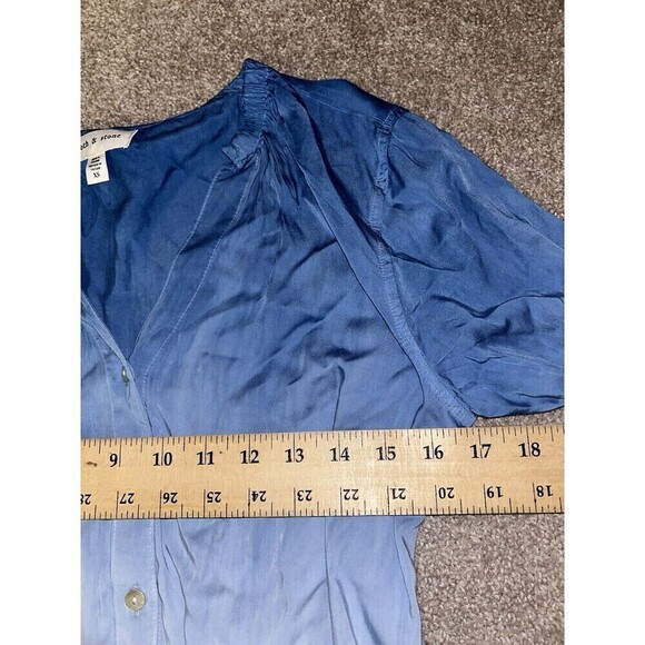 Anthropologie Cloth and Stone Top Shirred Button Down Blue Ombré XS - Picture 7 of 11
